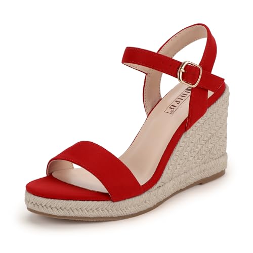 Image of IDIFU IN4 Espadrille Wedge Sandals for Women Open Toe Ankle Strap Platform Wedges Heels Causal Summer Wedge Shoes Comfortable Espadrilles Wedges
