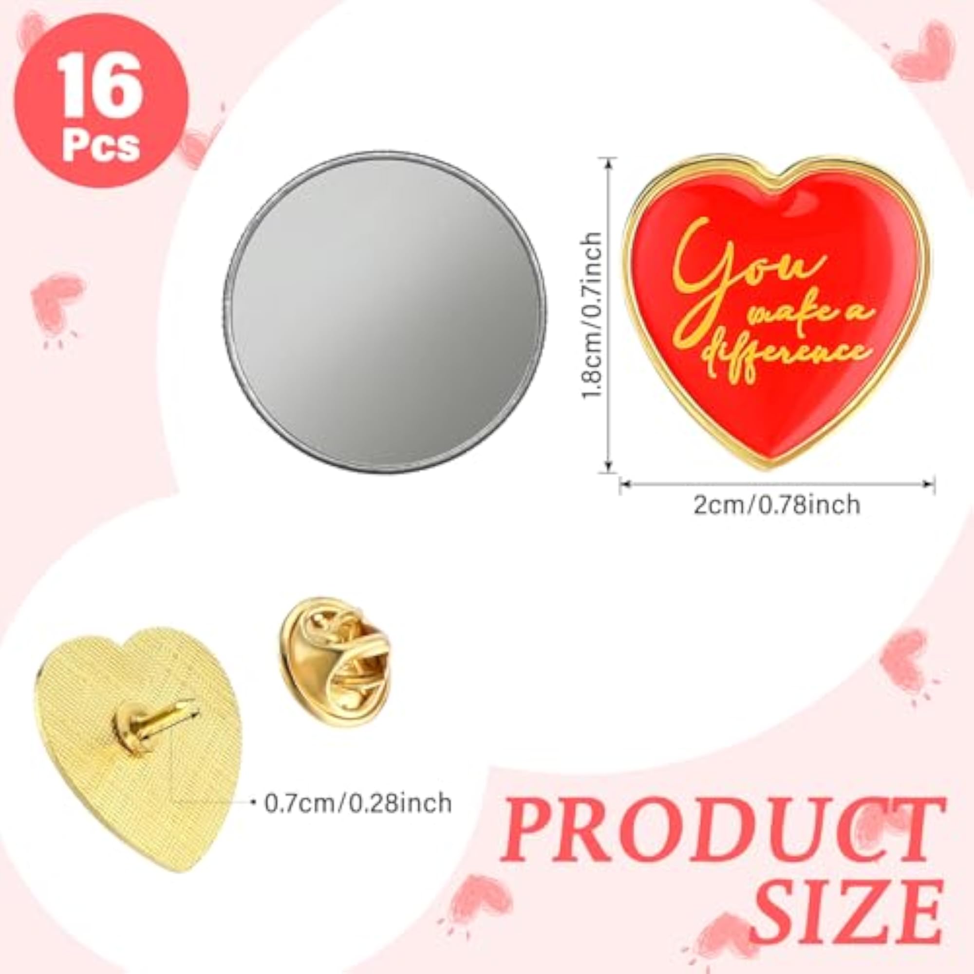 Motivational Heart Shape Graduation Button Pins, Enamel