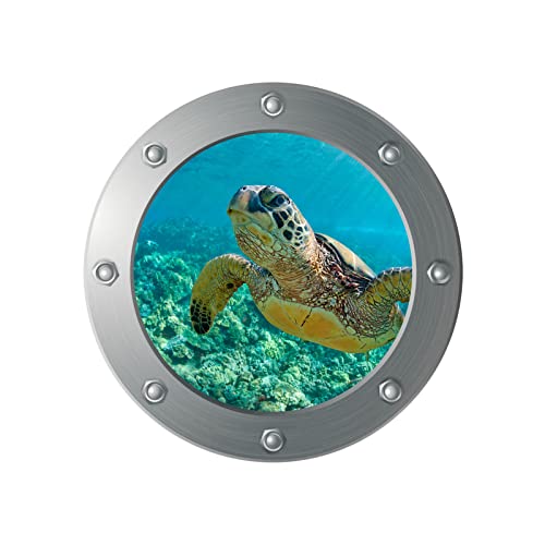 WADC Sticker Mural Tortue Autocollant Mural de Fenêtre Sous-Marine de la vie Marine 3D Sticker Mural Monde Océanique pour Salle de Bain, Salon, Chambre et Chambre de Bébé 1 Pièce (Tortue de Mer) Cover