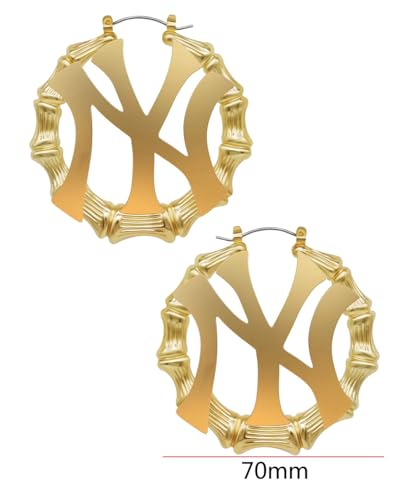 Bamboo Hoop Earrings for Women 14K Gold Plated Los Angeles Texas Atlanta New York Inspired Personalized Hoop Earrings 80s 90s Hip Hop Custom Fashion Party Accessory4
