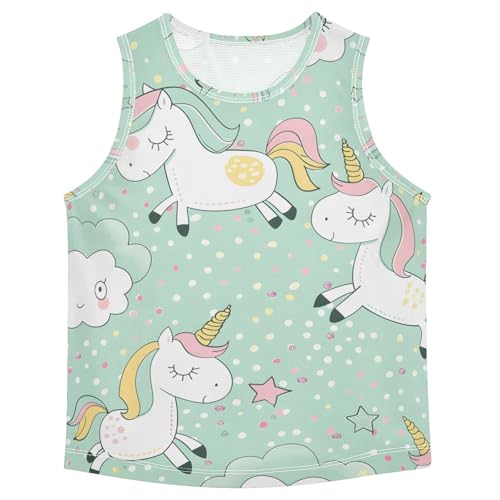 Boys' Tank Top Shirt Cute Cartoon Unicorn Green Pattern Sleeveless T-Shirts