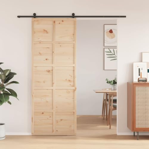 Solid Pine Wood Barn Door 80x208 cm, Untreated Natural Finish, Space-Saving Sliding Design for Closets, Bedrooms, and Kitchens, DIY Customizable