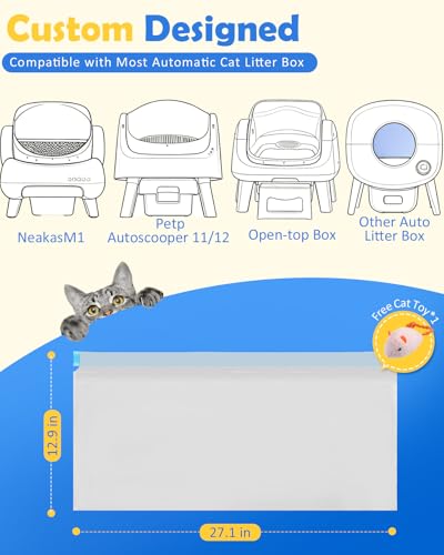 Image of 120 Count Automatic Cat Litter Box Liners Bags Compatible with NeakasaM1 Petpivot Autoscooper 11 /12 and Similar Open-Top Self-Cleaning Cat Litter Box, Drawstring Handle Heavy Duty Leak-proof, 27*13in