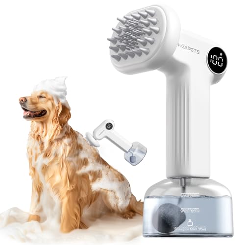 HEAPETS Electric Dog Shampoo Dispenser with Shampoo Brush, Shampoo Foamer for Dogs Bathing, Massaging and Grooming, Two Foaming Modes, Rechargeable Dog Foam Sprayer for Short and Long Haired