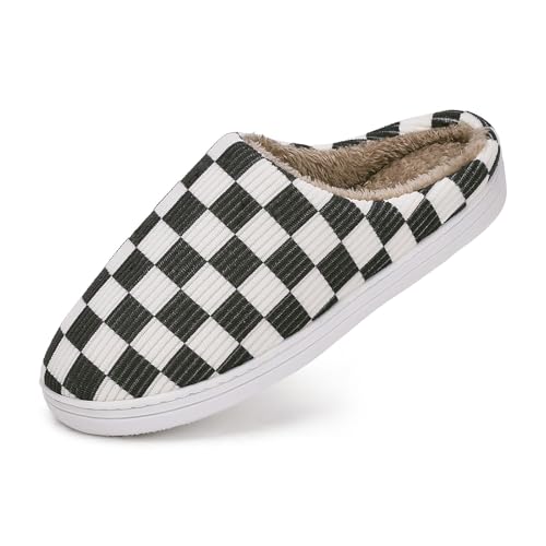 Slippers for Women Men with Memory Foam,Checkered Slippers for Women,Unisex Fuzzy House Shoes Slippers Outdoor Indoor,Plaid Scuff Slides,Comfy Slipper with Faux Fur Lining3