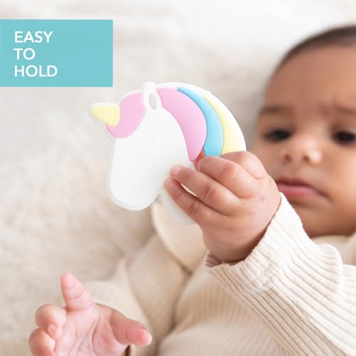 Image of Bumkins Baby Teething Freezer Toy Keys Rings, Soft Flexible Silicone Pacifier, Safe to Chew, Cool Teether Gum Relief, Essentials for Babies 3 Months, Freezable, Sensory Textured, Unicorn