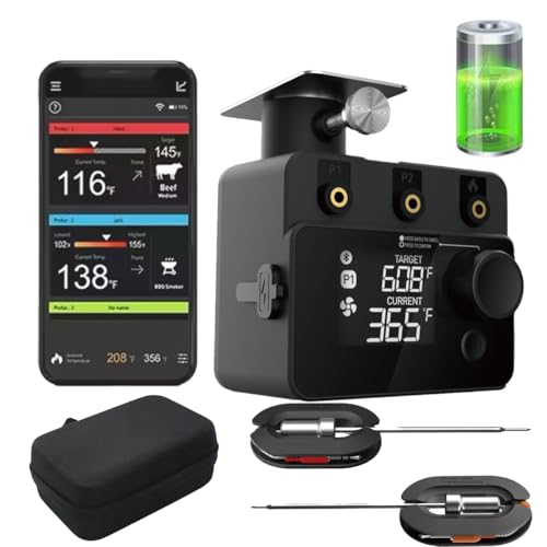 Aethiculin BBQ Grill Intelligent Smoker Fan Temperature Controller with Storage Bag for Big Green Egg, Kamado Joe, Primo, Vision Grill, Akorn Kamado, Weber