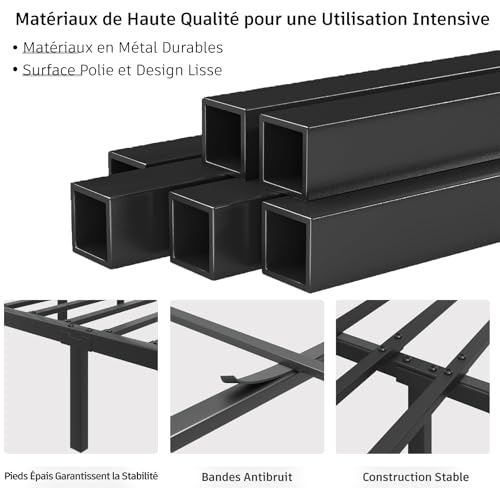 Cadre de lit 160x200 LED + USB/USB‑C, noir E-Motie