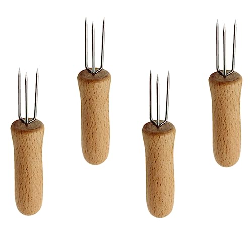 VINTORKY 4Pcs Stainless Steel Corn Forks with Wood Handles Non Slip Design Easy to Clean for Home Restaurant and Outdoor Use