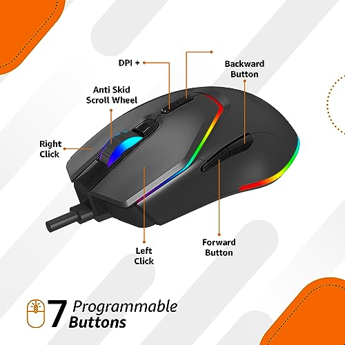 Image of amazon basics RGB Gaming Wired Mouse with 7 programmable Buttons I 13+1 Modes RGB Light I 1.5 Braided Cable I 7200 DPI