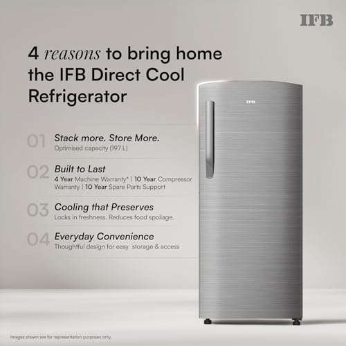 Image of IFB 197L 5 Star Advanced Inverter Direct-Cool Single Door Refrigerator with 30 Hrs Cooling Retention, XL Bottle Bin, Big Vegetable Box & 4 Year Super Warranty (2026, IFBDC-223EYBSE, Brush Grey)