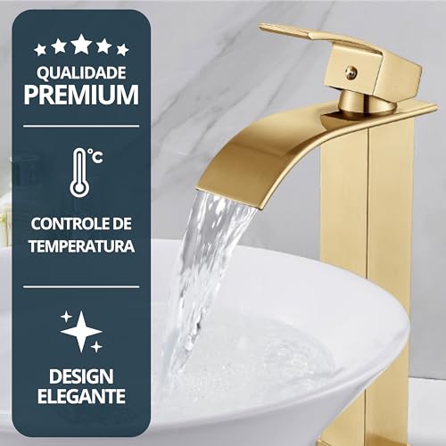 HOLTTER Torneira de Banheiro Bica Alta Elegante Moderna Monocomando Com Misturador Quente e Frio Lav