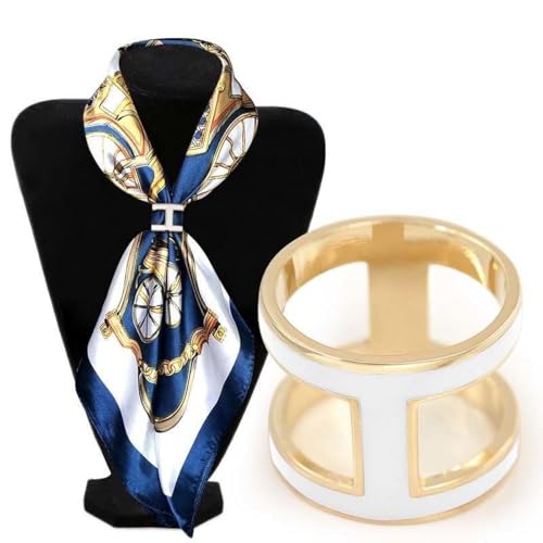 Image of SYWDUDUCLT Scarf Ring for Women's Shawl, Silk Neckerchief, Tshirt, Gold /Sivler, S /M /L, 2 Pcs