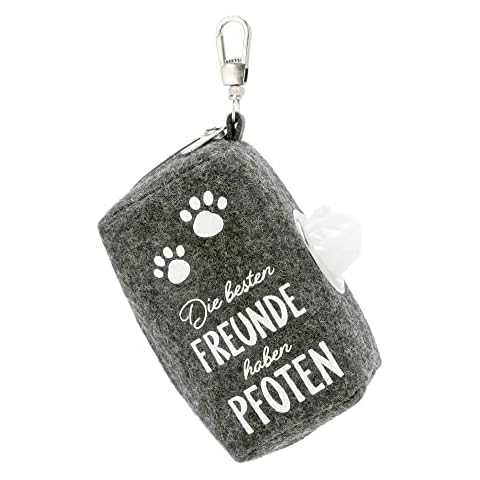 Felt Poop Bag Dispenser for Poop Bags with Zip and Carabiner Hook 9 x 5 cm (Light Grey, Friends Have Paws) Cover