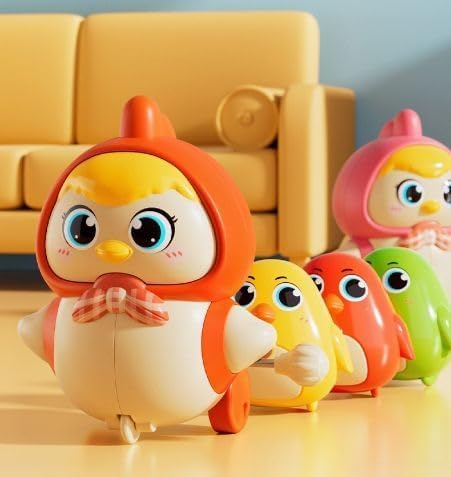 Image of Chicken Toy for Kids, Magnetic Hen with Chick, Wind-up Crawling Duck, Cute Walking, Baby Crawling for Boys and Girls, Animal Wind up Toy Set (Chicken Toy Orange)