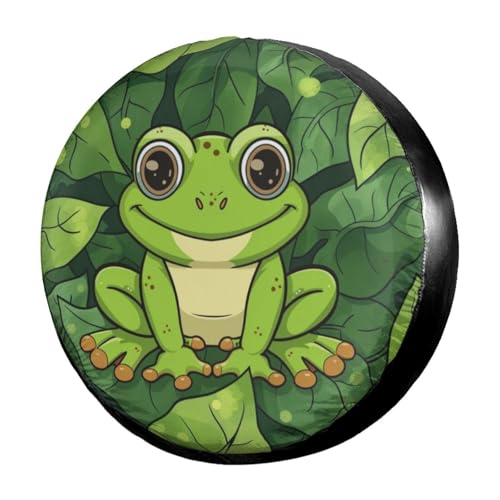Image of Delerain Spare Tire Cover Frog Green Leaves Wheel Covers Sun Protection Waterproof for Truck RV Trailer SUV and Many Vehicle (14 Inch for Diameter 23 inch-27 inch)