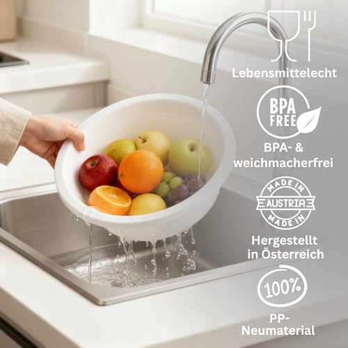 Novaliv Spülschüssel Rund 5L, D32 cm, Weiß, BPA-frei Spülmaschinenfest Ideal für Küche und Camping, Rundschüssel, Runde Plastikschüssel, Waschschüssel, Kunststoffschüssel, Plastic bowl