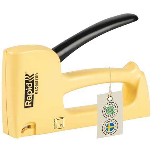 Rapid R13 Staple Gun Blomster Yellow - Casing Crafted With 90% Recycled Plastics, Made in Sweden, Upholstery Staple Gun With All-steel Wear Parts Inside, For No.13 Staples 4-10mm