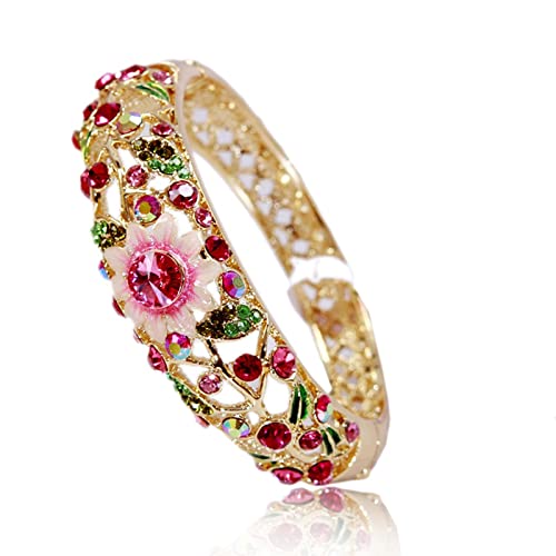 Bracelet vintage strass colorés émail plaqué or, cadeau idéal pour elle