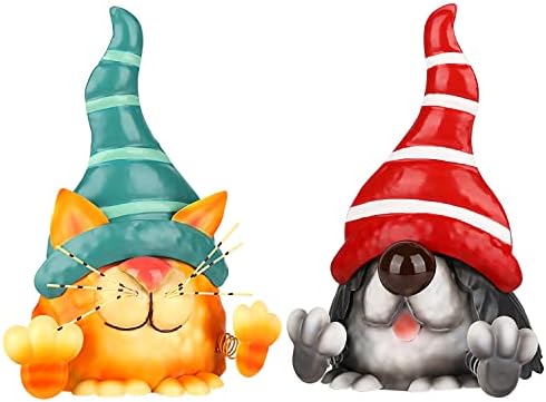 Adorafur Metal Dog and Cat Statue Outdoor Garden Animal Decorations with Cap Indoor Art Sculpture for Home Living Room Porch Yard (Set of 2)