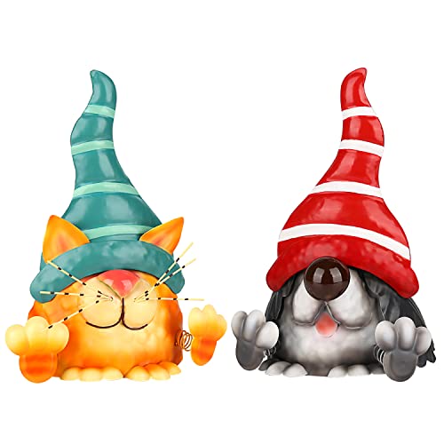 Adorafur Metall Hund und Katze Statue Outdoor Garten Tier Dekorationen mit Kappe Indoor Kunst Skulptur für Zuhause Wohnzimmer Veranda Hof (2 Stück) Cover