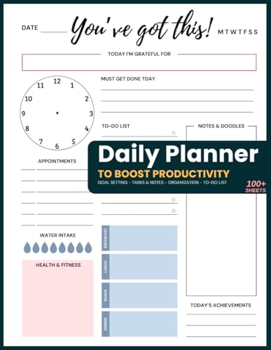 Boost Productivity With This Daily Planner Book: 100+ Sheets -