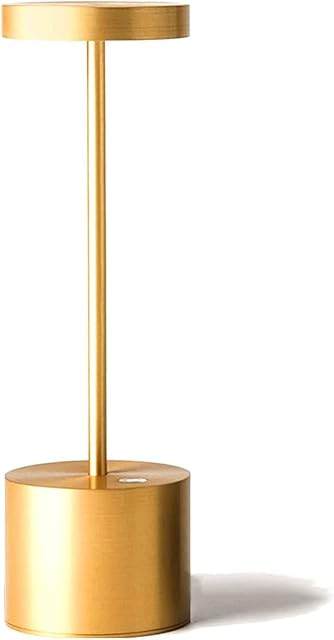 Table Lamp Cordless, Built-in 5000 mAh Battery with 3 Lighting Modes,Dimmable LED Battery Desk Lamp, Metal Aluminum Bedside Lamp, for Restaurant, Terrace, Bedroom (Gold)