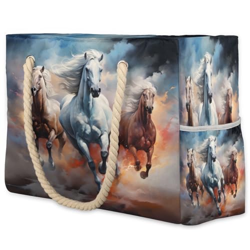 Cool Horse Large Beach Bag Waterproof Beach Bag for Women Oversized Sandproof Beach Tote Bag with Zipper for Gym Travel Daily Pool Bag Big Tote
