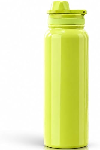 Stainless Steel Sports Water Bottle, Leak-Proof Lid, Powder-Coated Finish, Foldable Handle, Direct Drink, 20 oz, 25 oz, 35 oz, 40 oz, Daily Hydration (Green)