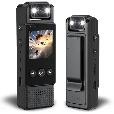 HD1080P Wearable Mini Body Camera Video Camera 180° Rotating Lens Motion Detection Night Auxiliary Lights 6HR Battery Body Cam for Sports Personal Security Police Law Enforcement Cover