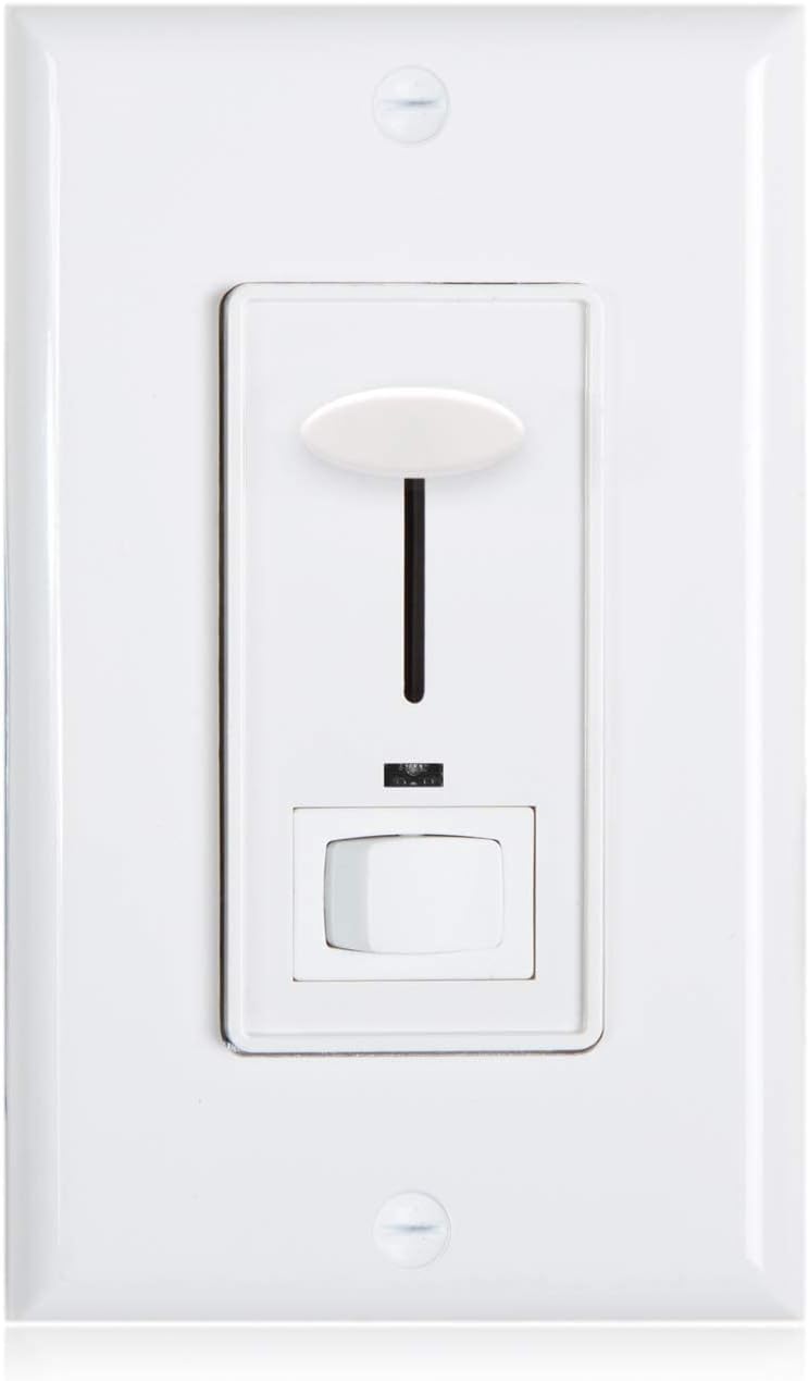 Holiday Deals 🛒 Maxxima 3-Way/Single Pole Dimmer Electrical Light Switch With Blue Indicator Light 600 Watt max, LED Compatible, Wall Plate Included