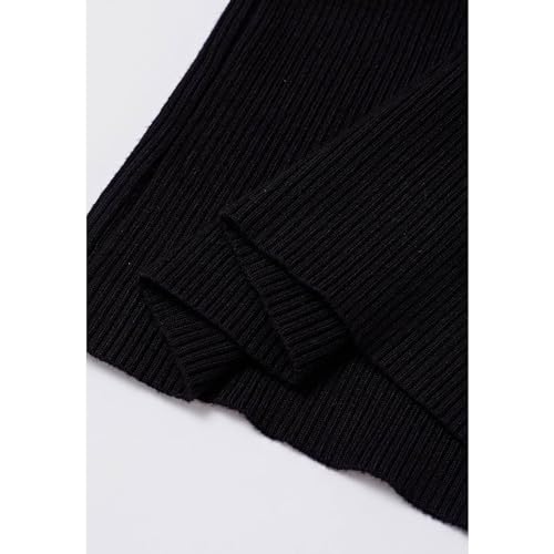 Image of CHICWISH Women's Long Sleeve Fall Fashion Black /Cream Square Neck Knit Top Split Bell Cuffs Pullover Casual Sweater