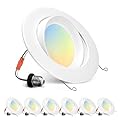 Wembanma 6 inch Retrofit Gimbal LED Recessed Lighting 360° Rotatable Swivel Lights Adjustable Eyeball Downlight Dimmable 5CCT Selectable 2700K-6000K, 1700LM, 15W Retrofit Can Lights, White 6 Pack