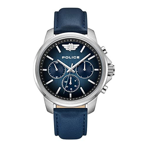 Police Mensor Men’s Blue Dial Blue Leather Strap Watch PEWJF0006301