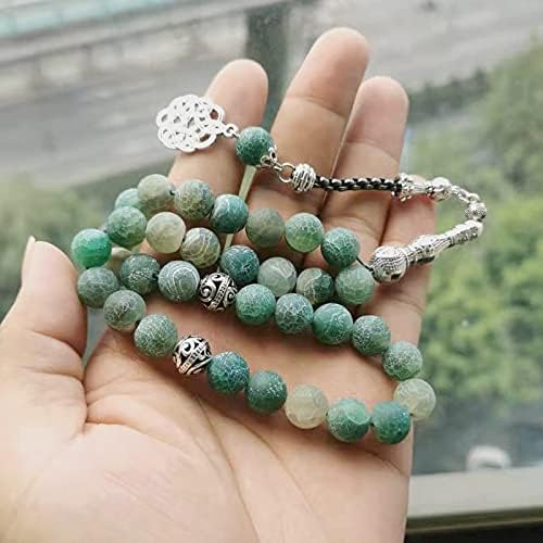 Miniatura 3 de Tasbih Natural ágata verde piedra azul metal borla 33 45 66 99 cuentas de oración moda islámica piedra musulmán rosario, Metal Piedra, Ágata