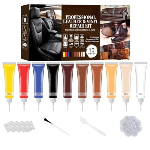 TERRIFI Versatile Leather & Vinyl Repair Kit - 10 Colors | Easy DIY Solution for Restoring Couches, Car Seats, Boats, Shoes & Jackets | Complete Leather Color Repair Set