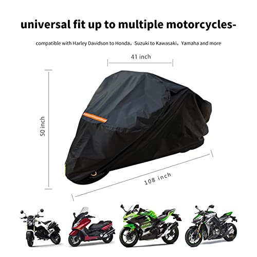 Zgjijia Motorcycle Cover Heavy Duty Durable All Season Universal All Weather Waterproof Sun Outdoor Protection With Reflective Strips And Lockholes Fits Up To 108" Vehicle Cover #TOP4