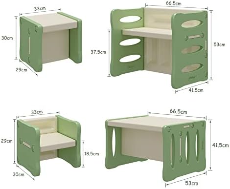 BanaSuper Toddler Table and Chair Set Children Plastic Activity Desk with 2 Stools Multifunction Kids Furniture Set for Preschoolers Boys Girls Green Grey