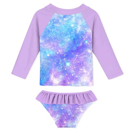 Funnycokid Girls Swimsuit Bathing Suit Swim Long Sleeve 2 Piece Rash Guard Size 9 10 Mermaid Set for Kids Purple — view 3