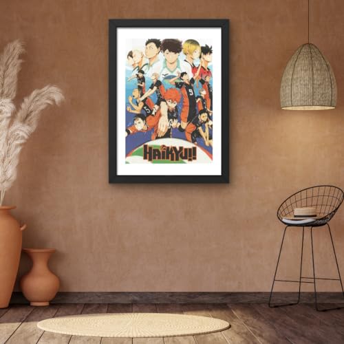 Image of CRAFT QUEST Haikyuu Anime Poster Laminated Posters Framed Painting For Anime Naruto Fans Wall Decor, Home Decor with Matte Black Frame (14 Inches x 10 Inches)