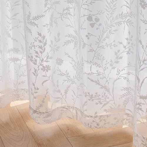 Anmao Vintage Lace Curtains 102 Inches Long 2 Panels Set, Romantic Elegant Light Filtering Semi Sheer Floral Thick Lacy Curtain Drapes for Living Room and Bedroom, Each Panel 55W x 102L, White Leaves by Anmao - Used condition - Image 6