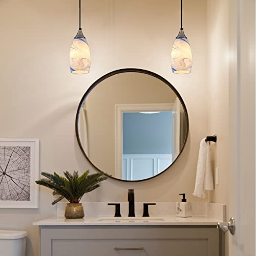 Glass Pendant Light With Handblown Blue Marble Art Glass Shade Adjustable Cord Modern Lamp Ceiling Pendant Light Fixture For Dining Room, Kitchen,Foyer, Hallway (Blue Marble, 1-Light) #TOP4