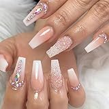 Yivaiks 24 Pcs Advanced Hand Made Customization Press on Nails, Luxurious Rhinestone Design Ballerina Fake Nails，Perfect Accessory for Banquets, Soirees, Parties(GD-004)