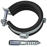 5 Stück Set Rohrschellen aus Stahl verzinkt Spannbereich 48-53 mm Rohr Außendurchmesser 1 1/2' Zoll mit Schallschutz Gummi Einlage + Stockschrauben 5er Pack