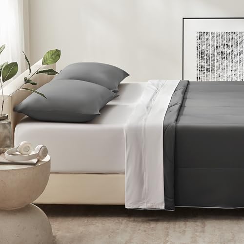 SLEEP ZONE Twin Cooling Comforter Set for Hot Sleepers, Nanotex Cooling Blanket，3 Pieces Jersey Knit Bedding, Reversible Cool Feeling, Soft and Breathable with 2 Pillowcases, 1 Comforter (Dark Grey) - image 3