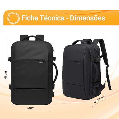 BANGE - Mochila Executiva Masculina Reforçada Expansível Antifurto Impermeável - Para Notebooks de A
