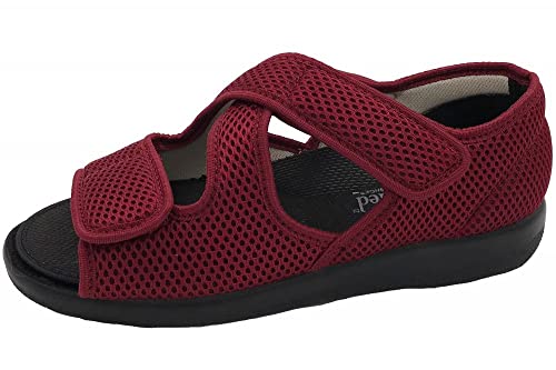 OrtoMed Klettschuhe Senioren Sandale Hausschuh Klettsandale, Rot-Mesh, EU 39