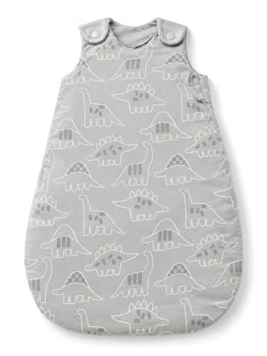 Image of TuddyBuddy Baby Cotton Wearable Quilted Sleeping Bag Blanket 1.5 Tog with 1 Way Zipper Closure | Ideal for Babies & Kids Hypoallergenic Fabrics | (Dino AOP - Grey, 18-24 Months)