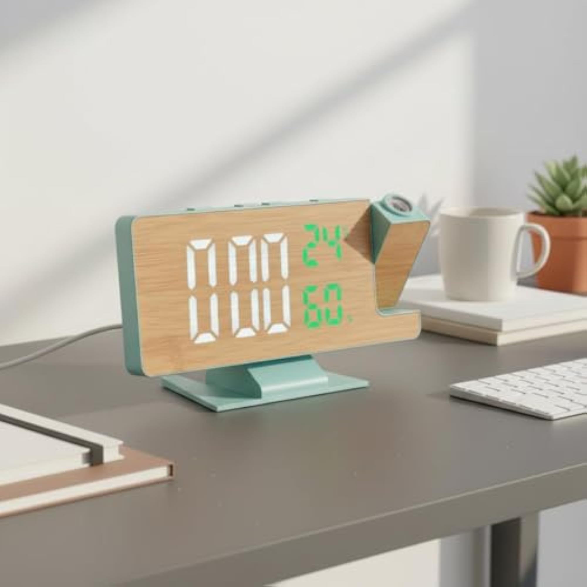 Temperature and Humidity Display Bamboo Pattern Projection Clock, Modern