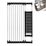 hehongshun Escurreplatos sobre Fregadero, Escurreplatos Acero Inoxidable Dish Drying Rack Plegable y Enrollable 37x28 cm